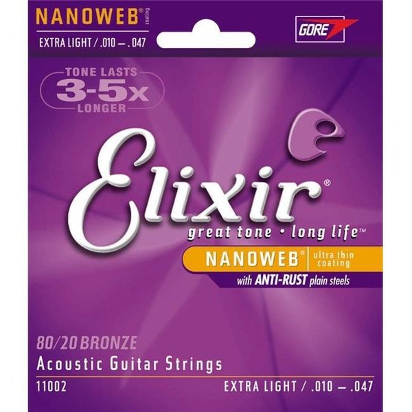 Elixir Elixir 11002-U Nanoweb 80-20 Bronze Extra Light Acoustic Guitar Strings Set 11002-U